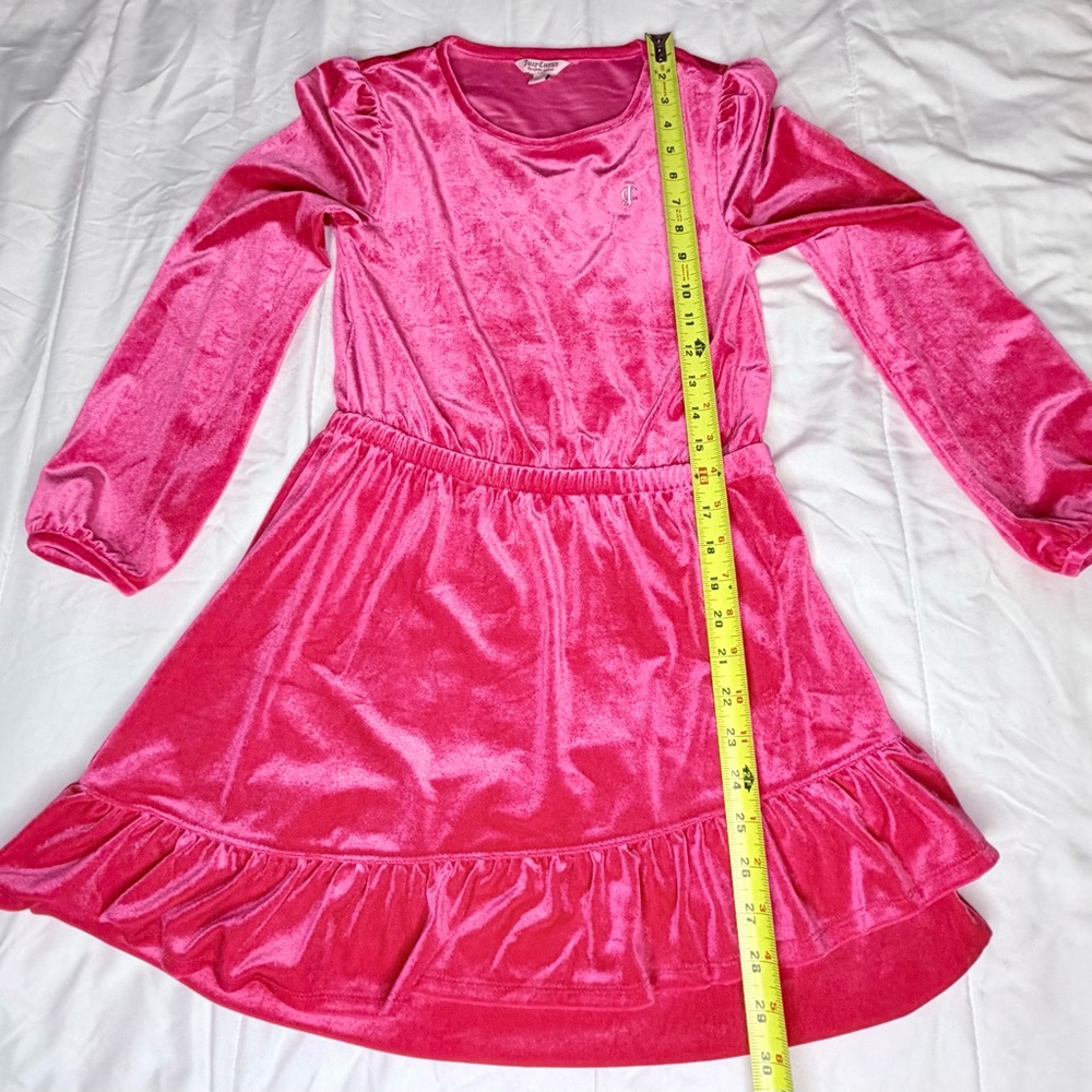 Juicy Couture Girl's Velour Ruffle Dress Bright Rose Size 12/14 Lg Pre-Owned - Picture 9 of 10